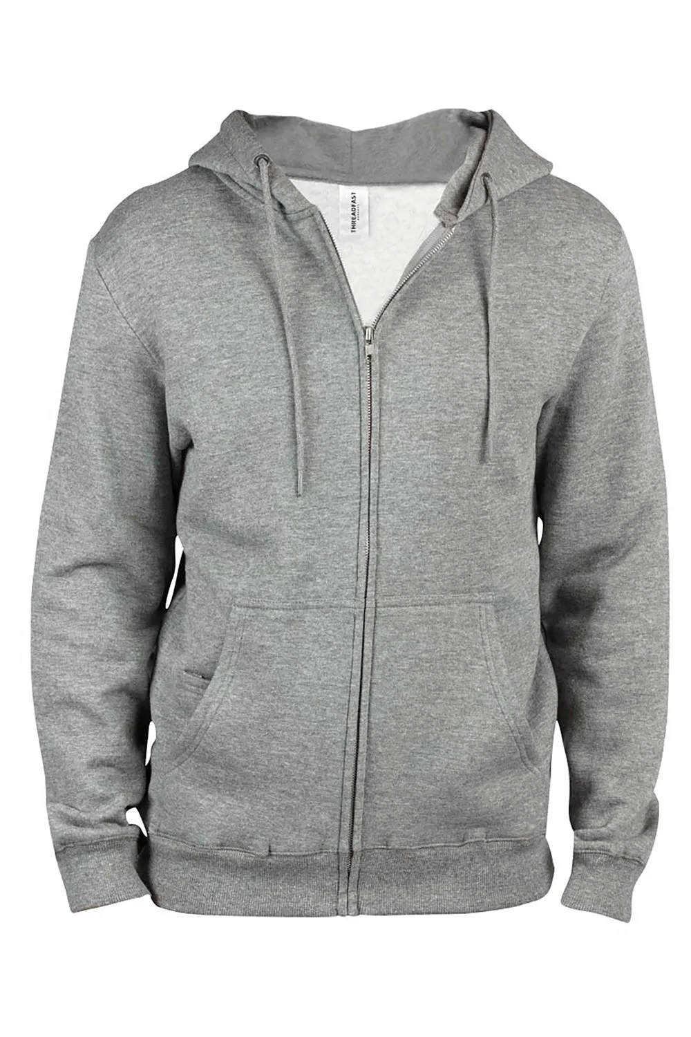 Threadfast Apparel Mens Ultimate Fleece Full Zip Hooded Sweatshirt Hoodie w/ Pockets - Heather Grey