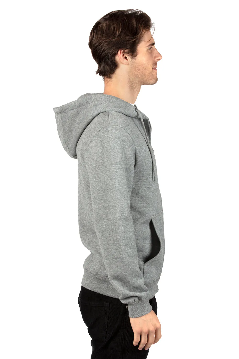Threadfast Apparel Mens Ultimate Fleece Full Zip Hooded Sweatshirt Hoodie w/ Pockets - Heather Grey