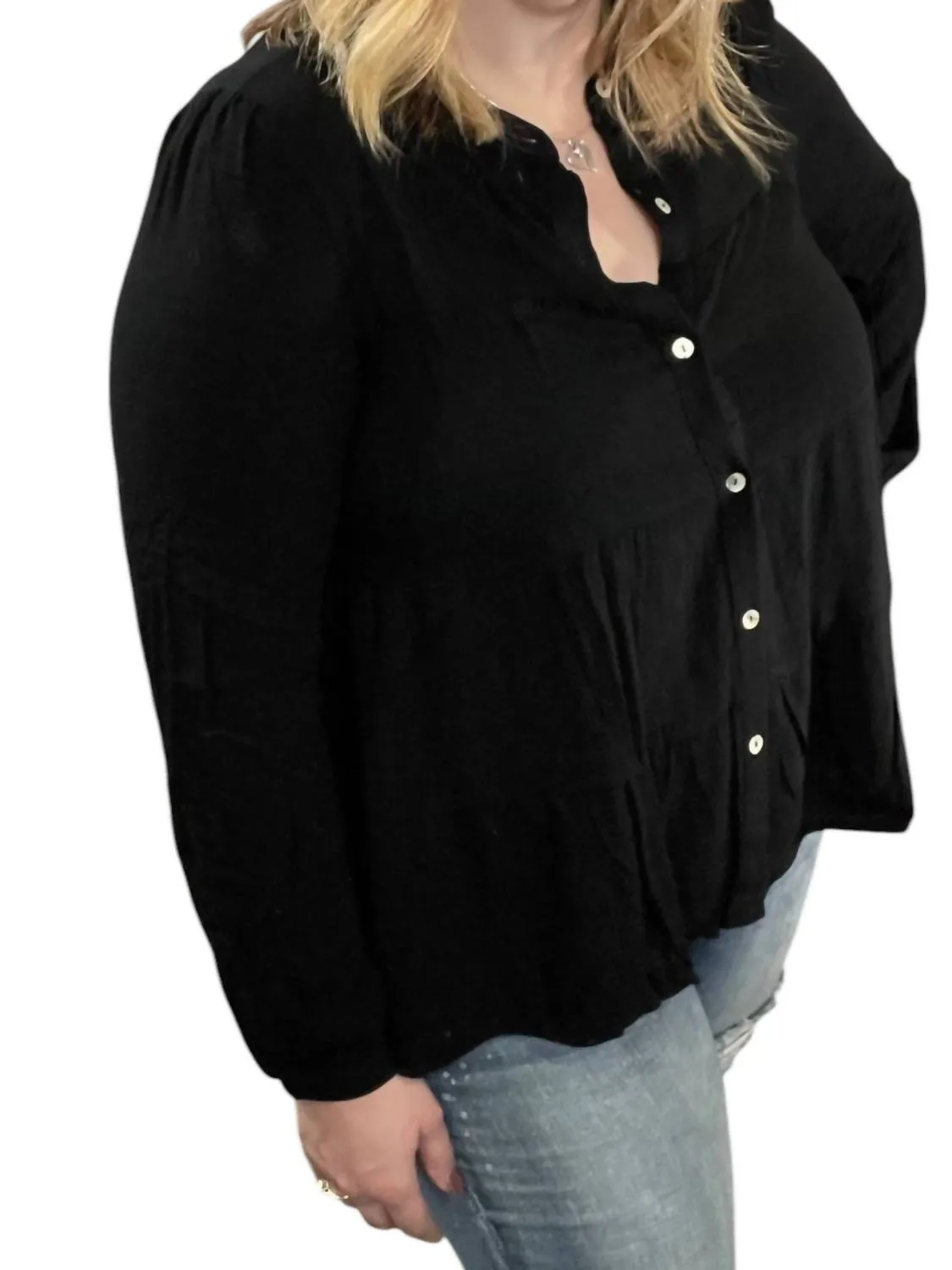 Tiered Button Front Top In Black
