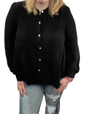 Tiered Button Front Top In Black