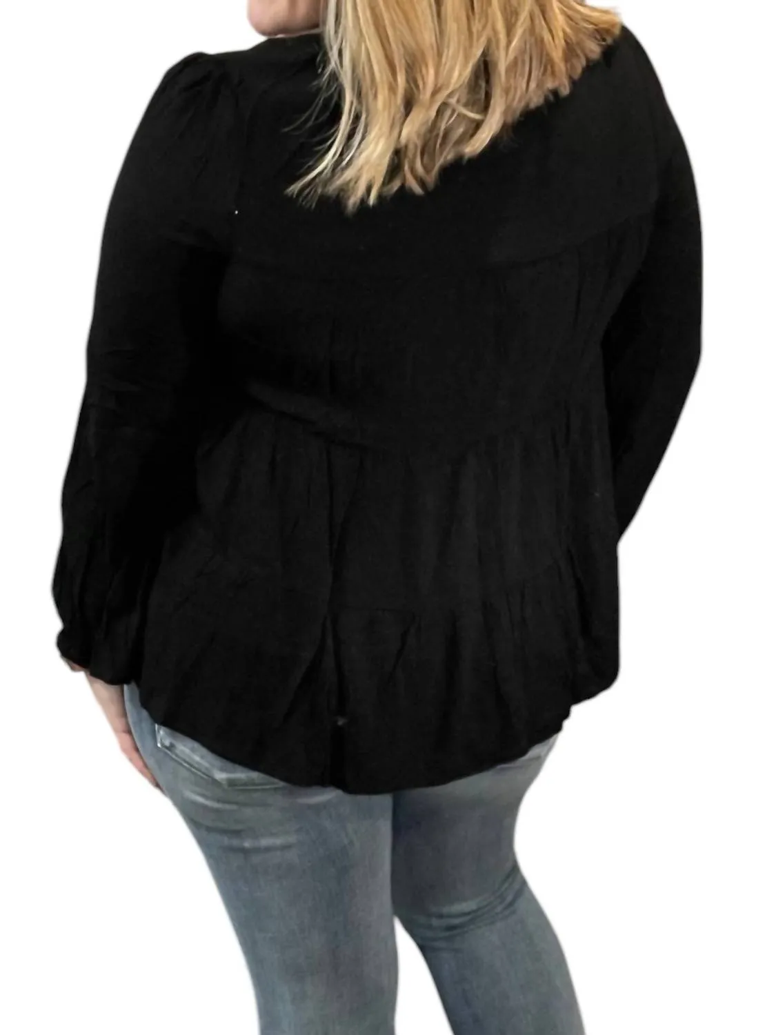 Tiered Button Front Top In Black