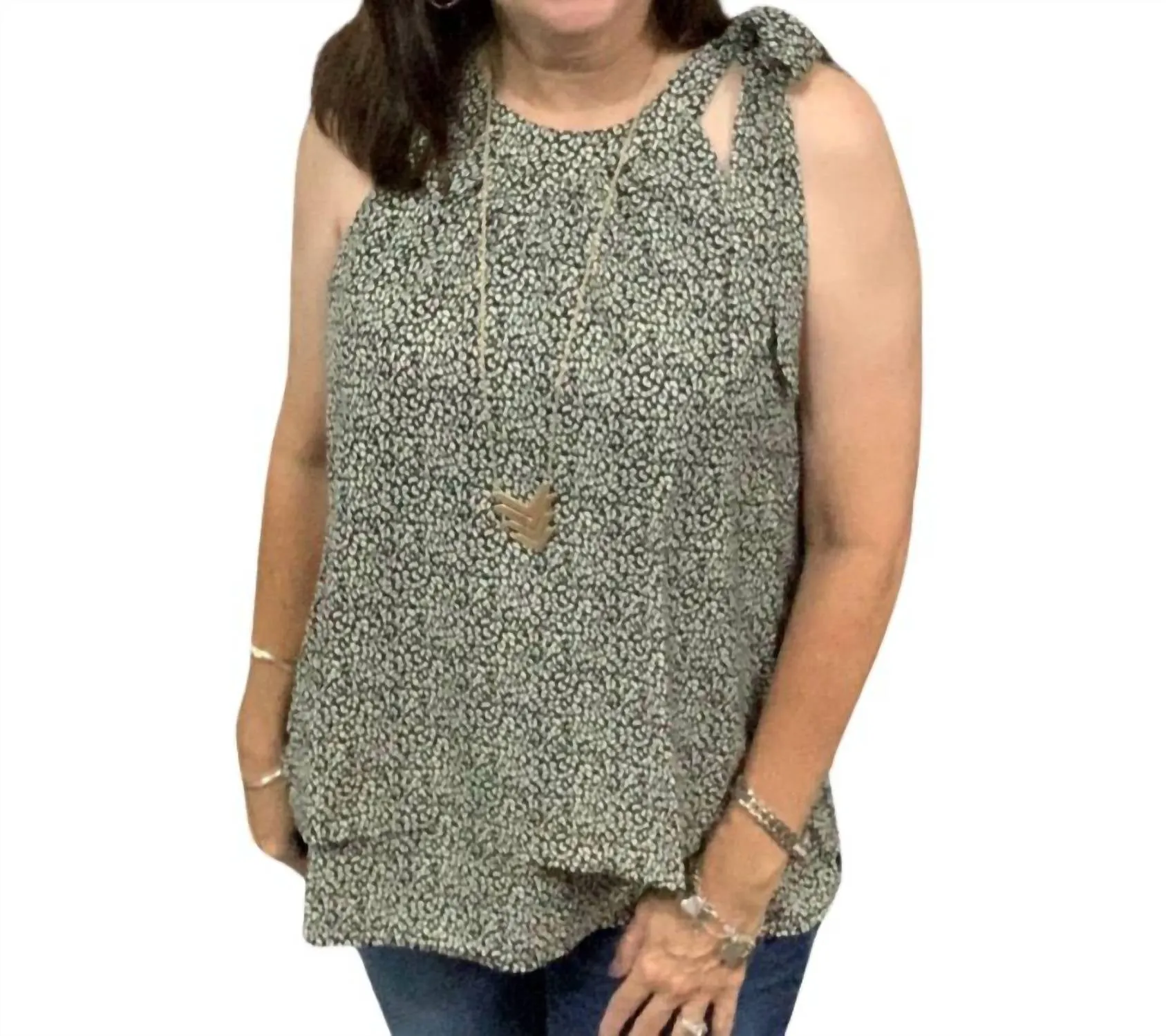 Tiered Tie Sleeveless Top In Black