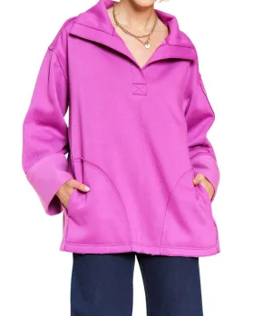 Together At Last Collared Pullover In Magenta