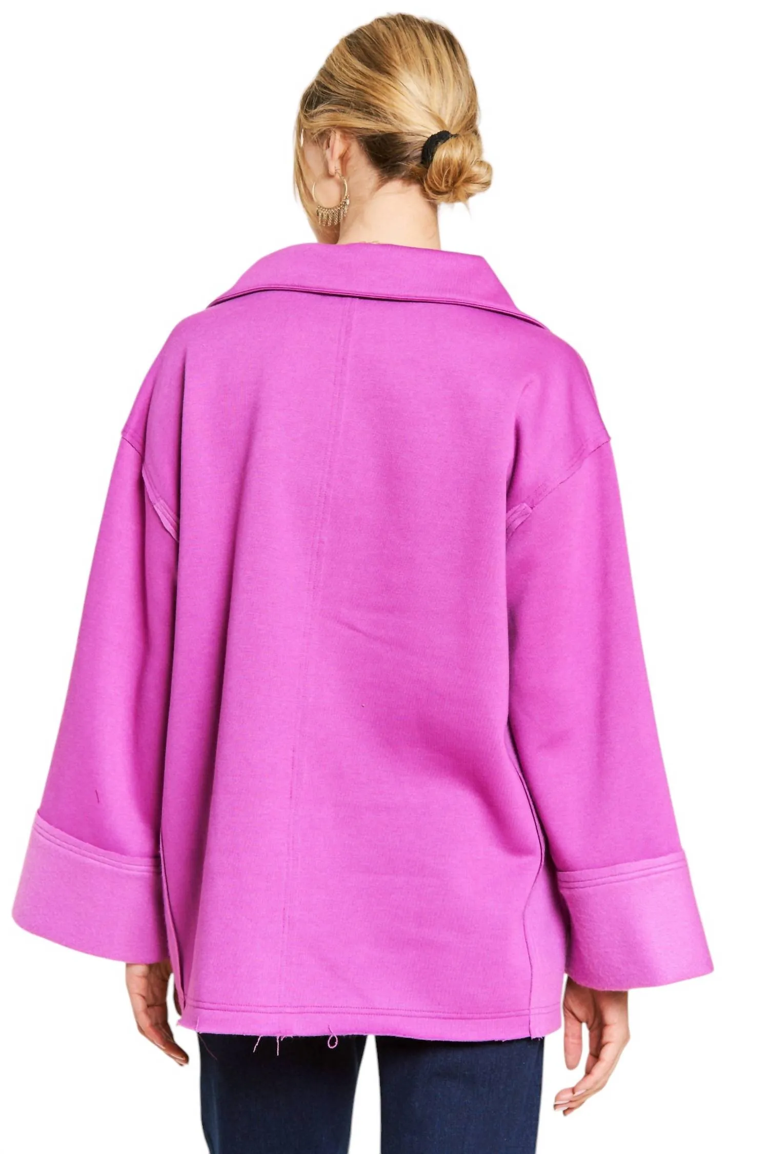 Together At Last Collared Pullover In Magenta