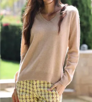 Too Mimosa V Neck Cashmere Sweater In Camel