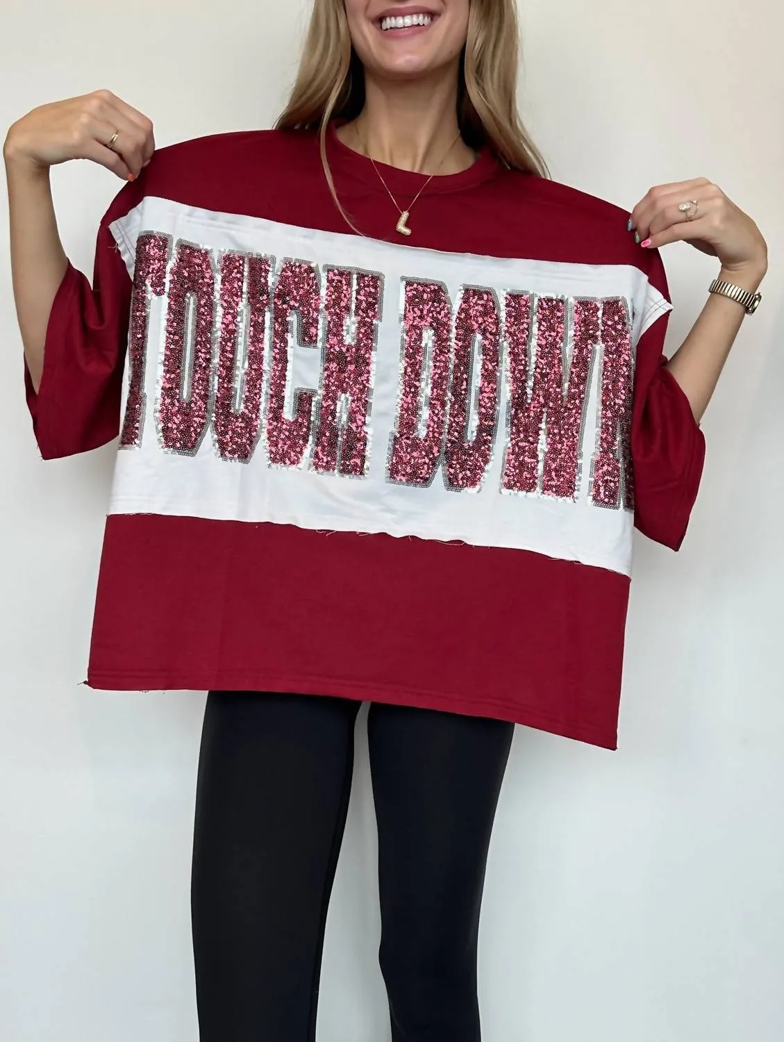 Touchdown Sequin Pullover In Crimson