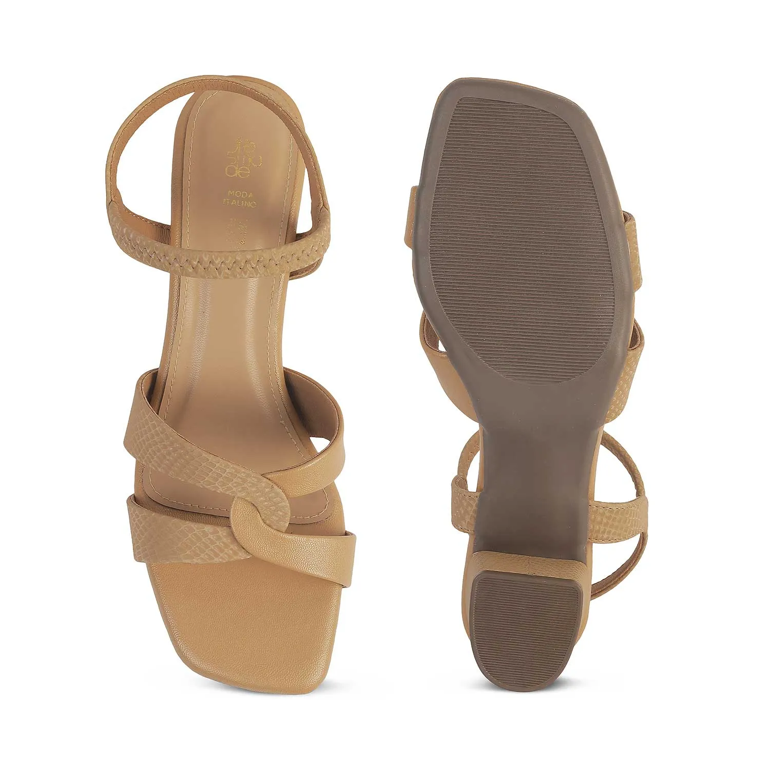 Tresmode Leros Beige Women's Dress Block Heel Sandals
