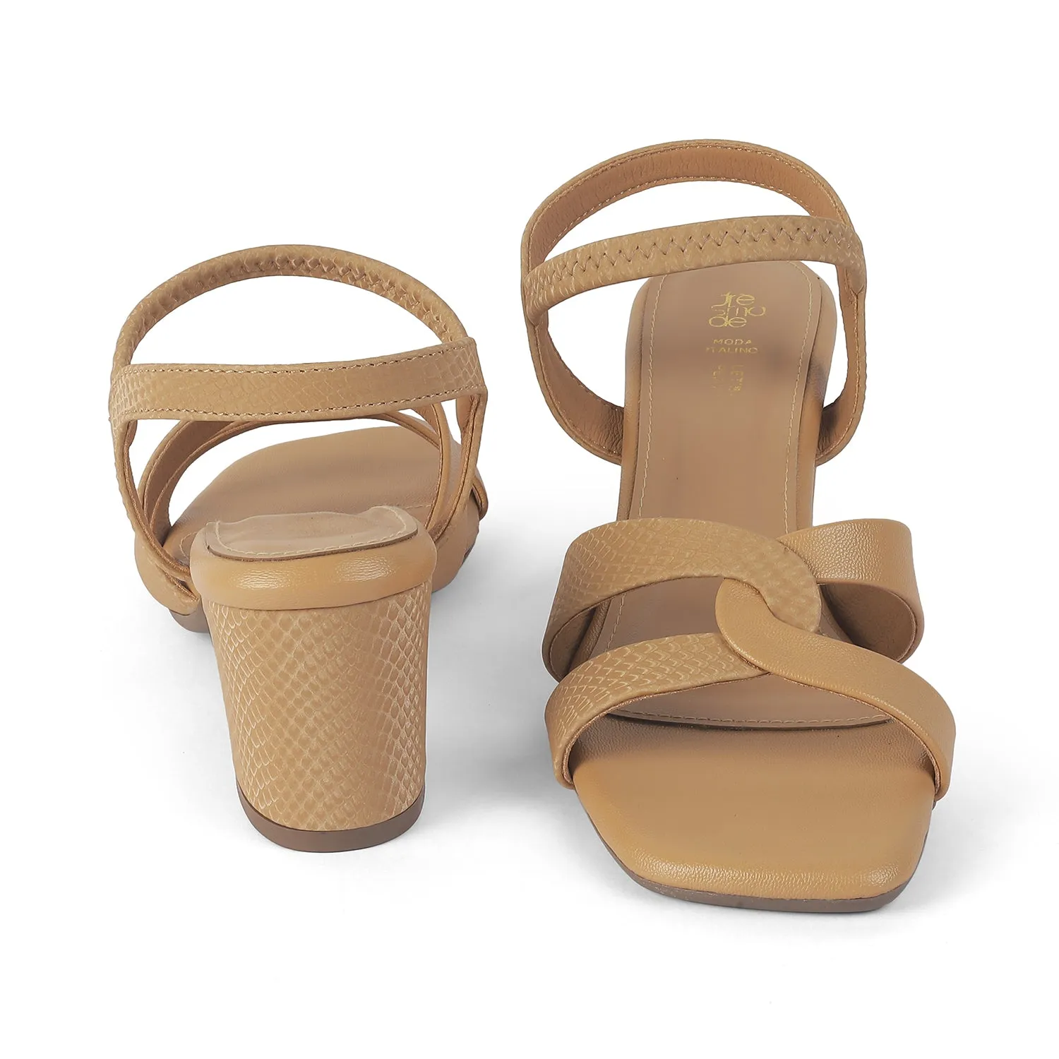 Tresmode Leros Beige Women's Dress Block Heel Sandals