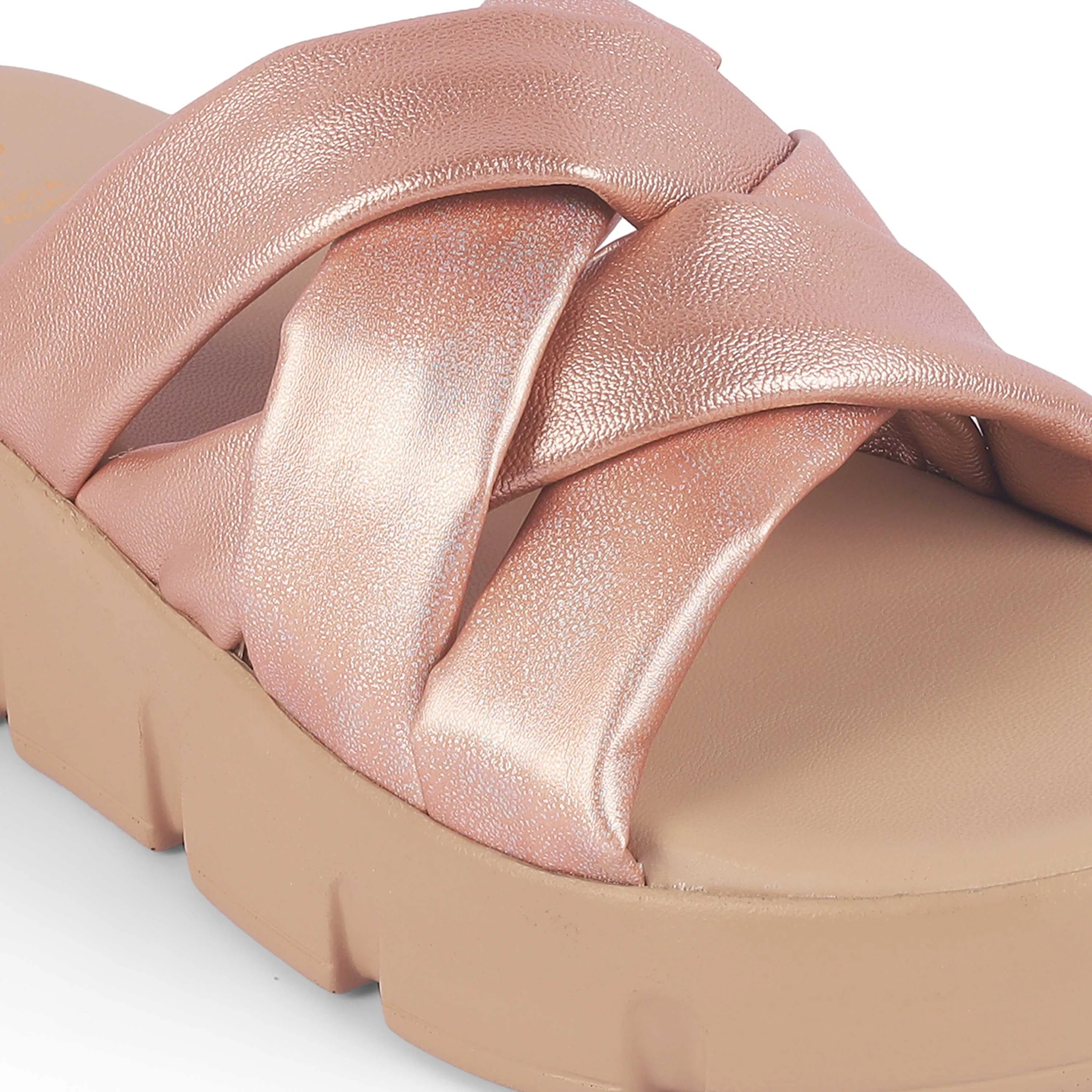 Tresmode Stroco Champagne Women's Dress Chunky Sole Wedges