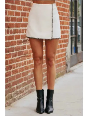 Tweed Fringe Skirt In Cream