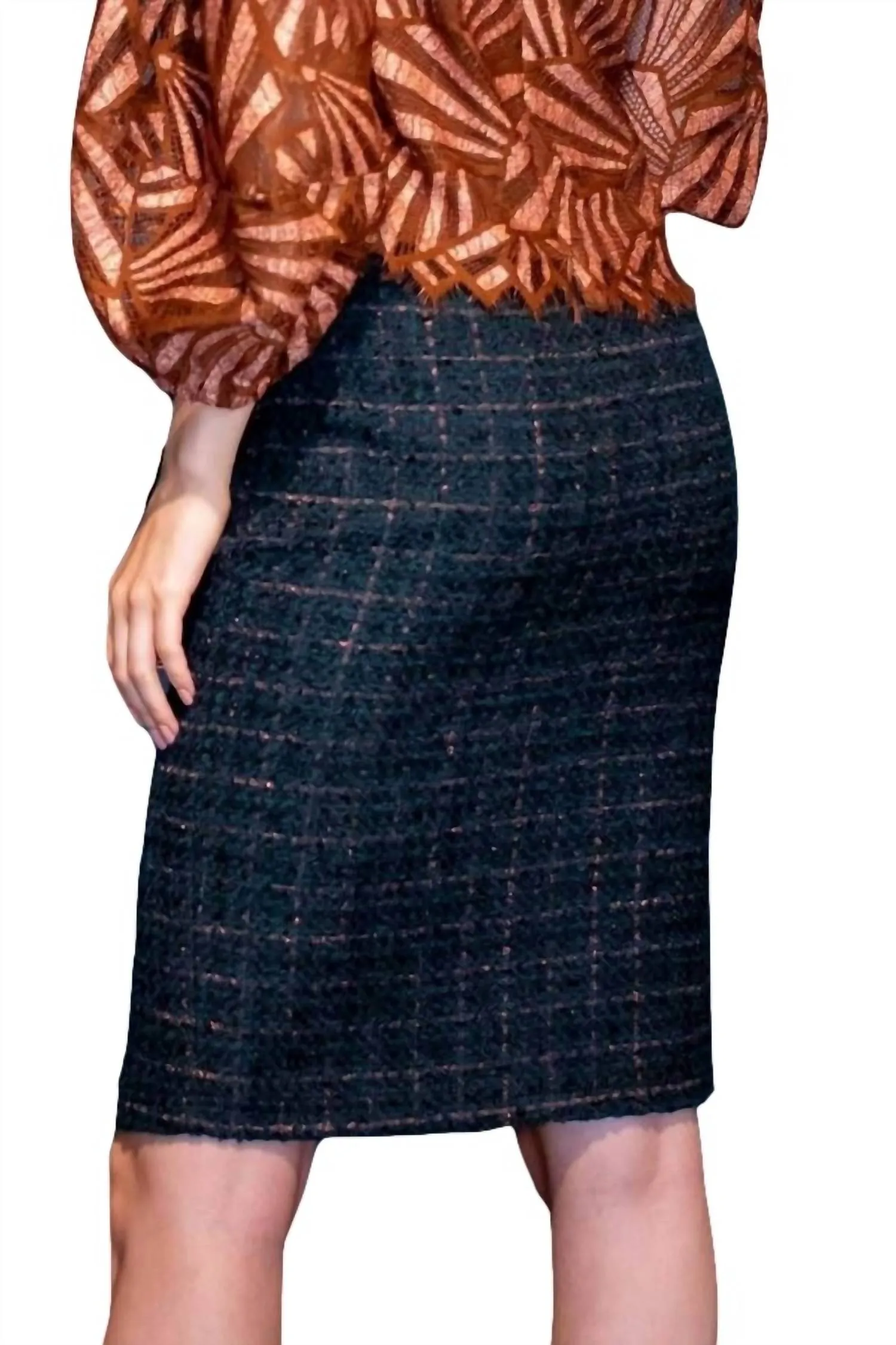 Tweed Pencil Skirt In Copper Teal