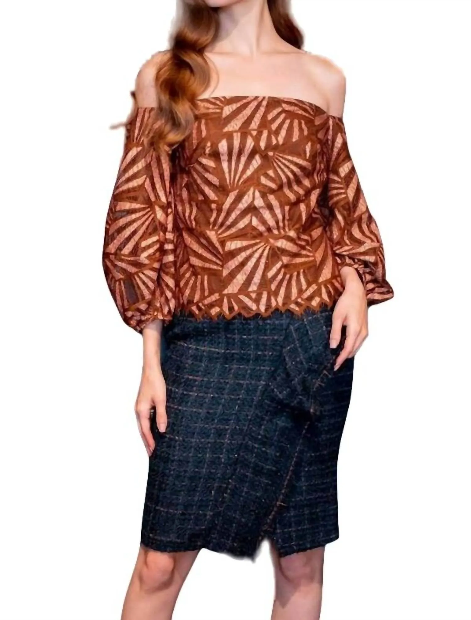 Tweed Pencil Skirt In Copper Teal