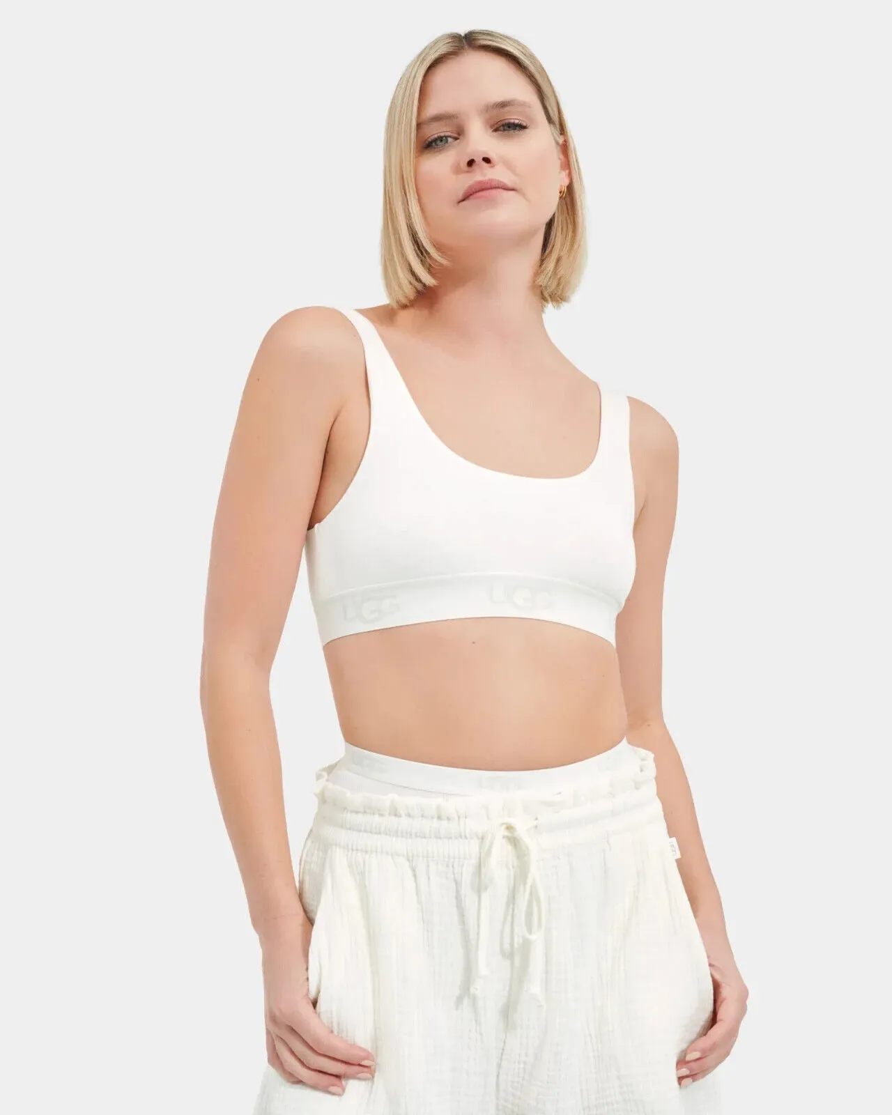 UGG Gwendolynn Sports Bra Women Small White Scoop Neck Performance Active ERK254