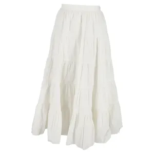 Ulla Johnson Tiered Midi Skirt in White Cotton