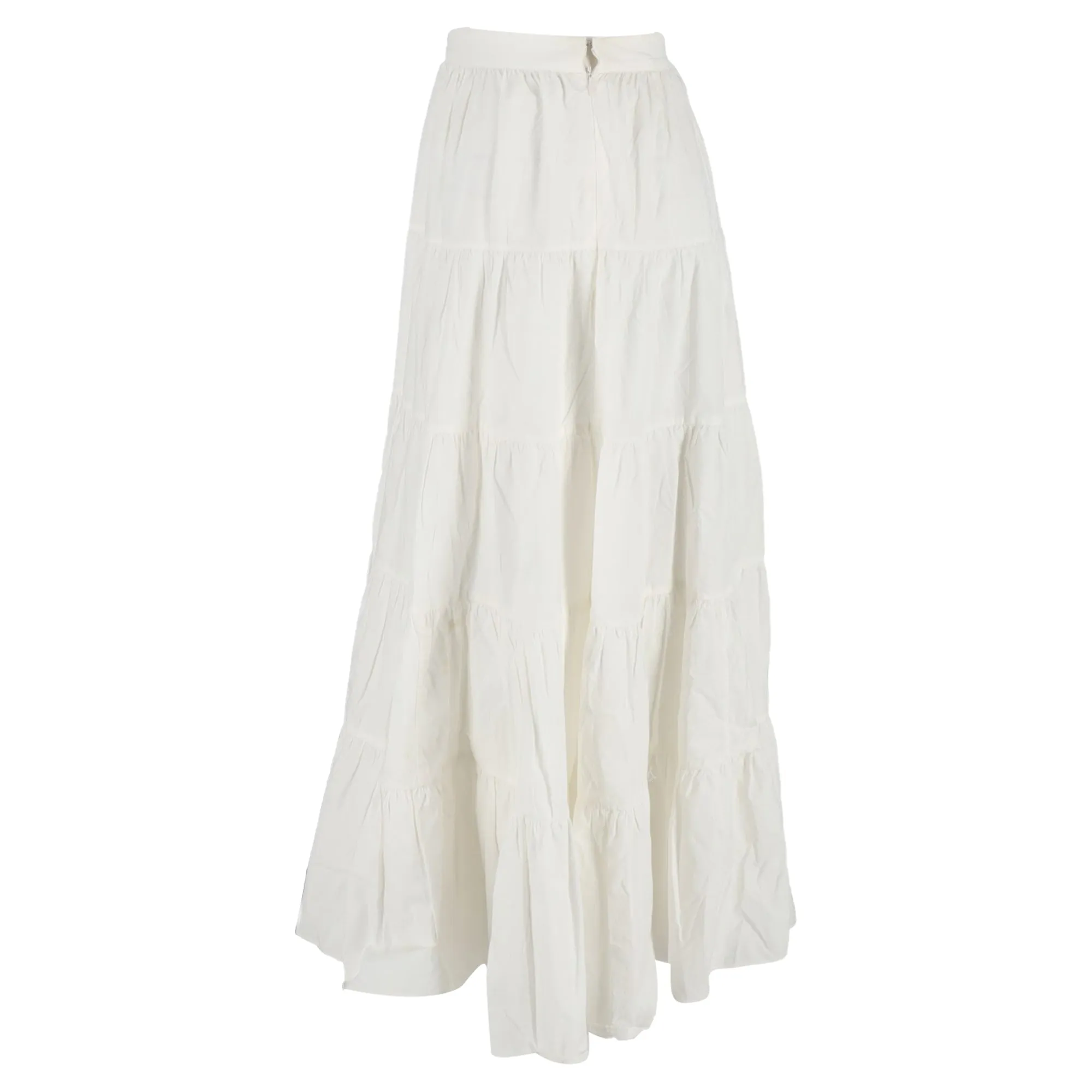 Ulla Johnson Tiered Midi Skirt in White Cotton