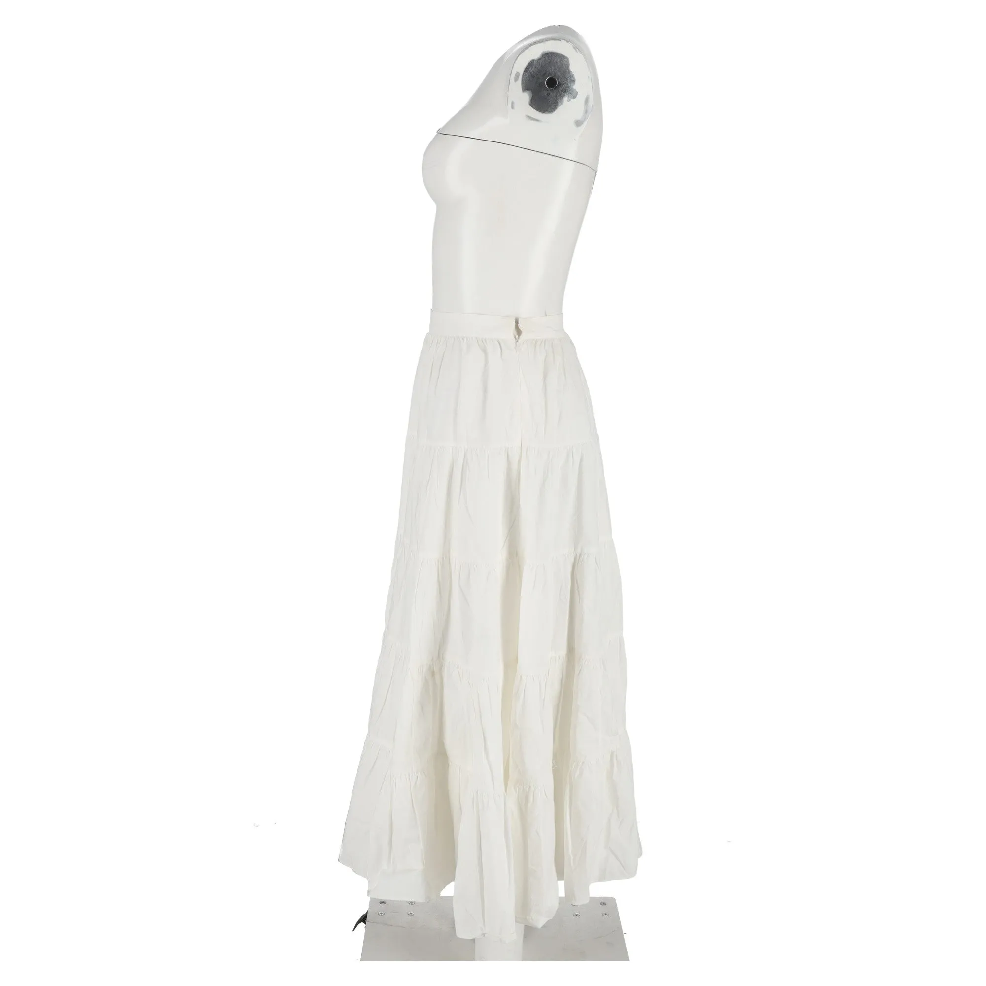 Ulla Johnson Tiered Midi Skirt in White Cotton