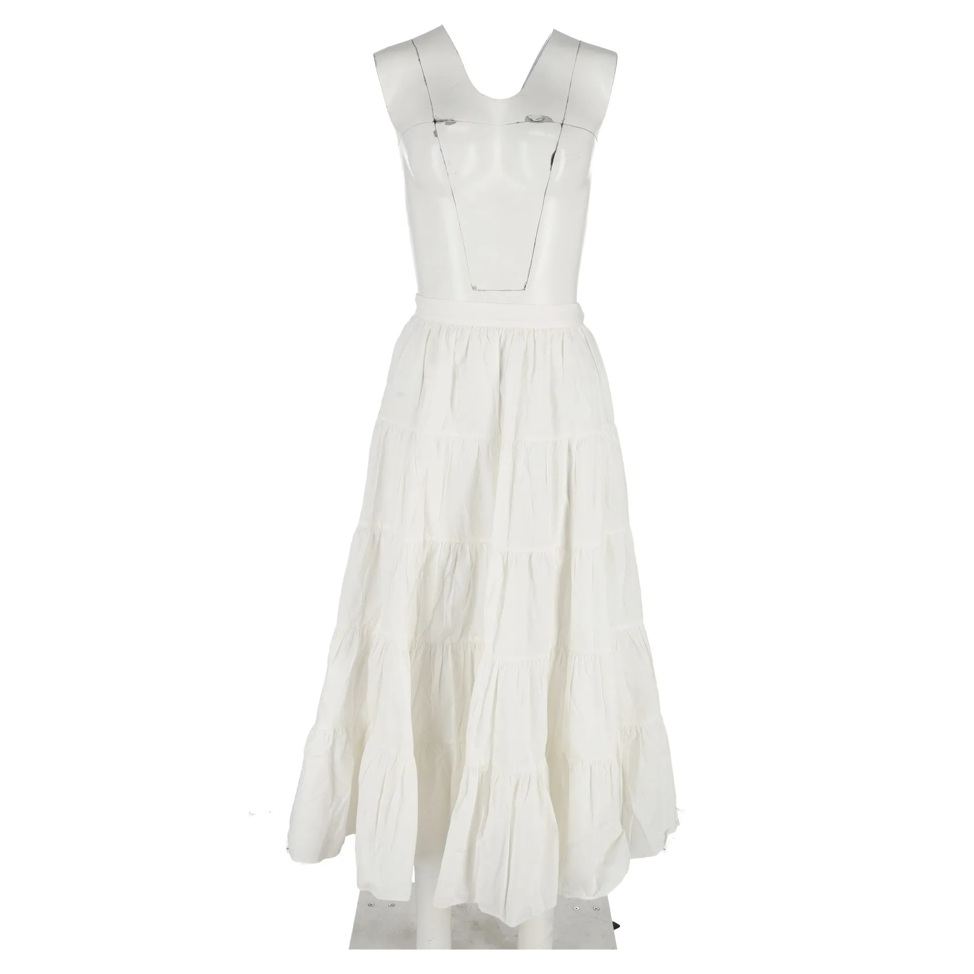 Ulla Johnson Tiered Midi Skirt in White Cotton
