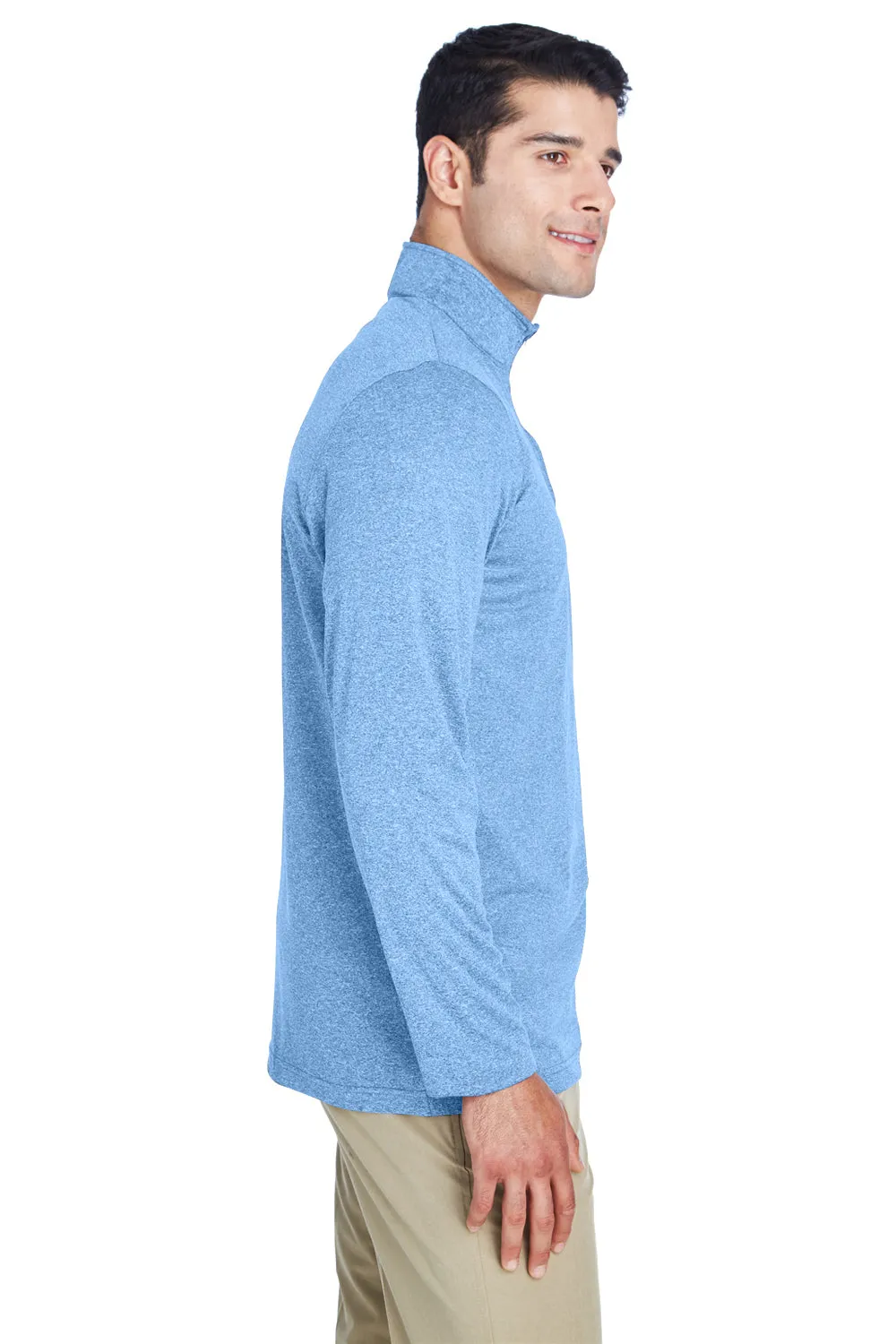 UltraClub Mens Heather Cool & Dry Performance Moisture Wicking 1/4 Zip Sweatshirt - Heather Columbia Blue