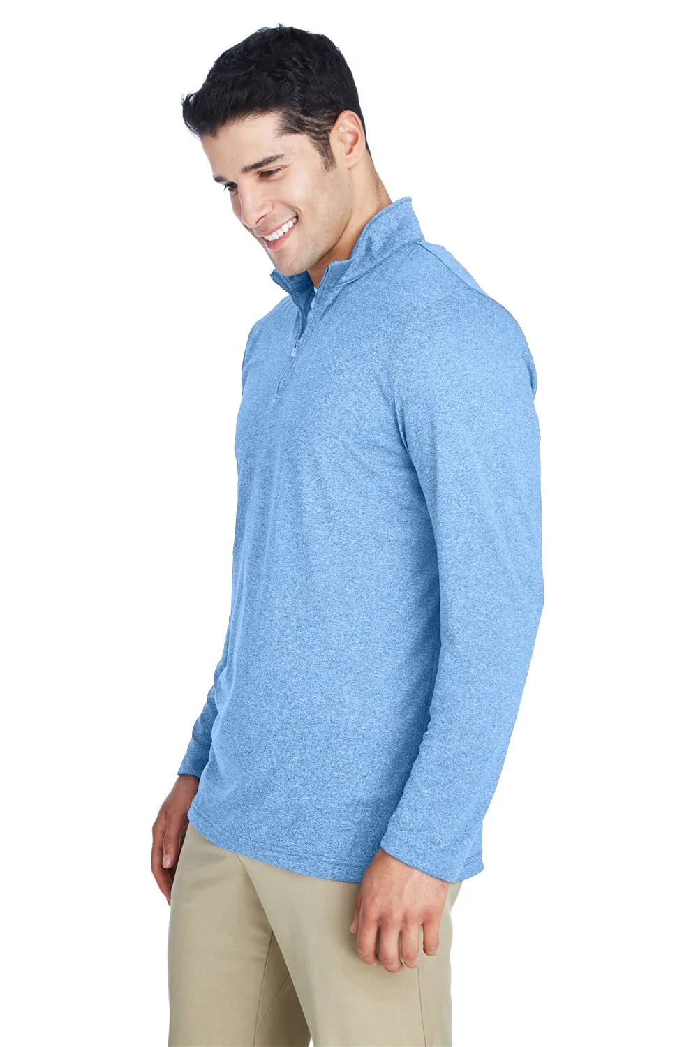 UltraClub Mens Heather Cool & Dry Performance Moisture Wicking 1/4 Zip Sweatshirt - Heather Columbia Blue