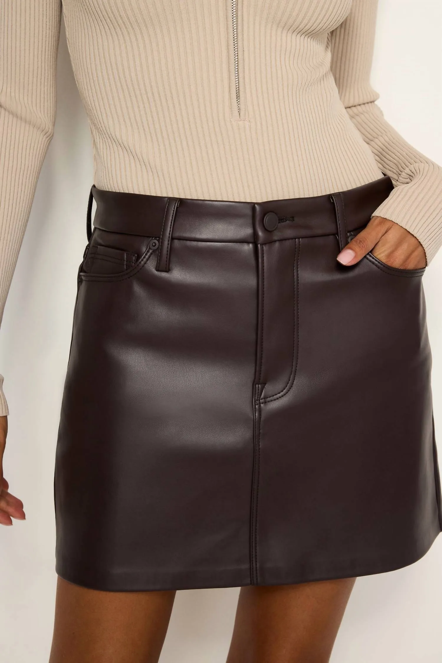 Vegan Leather Skirt In Bark003