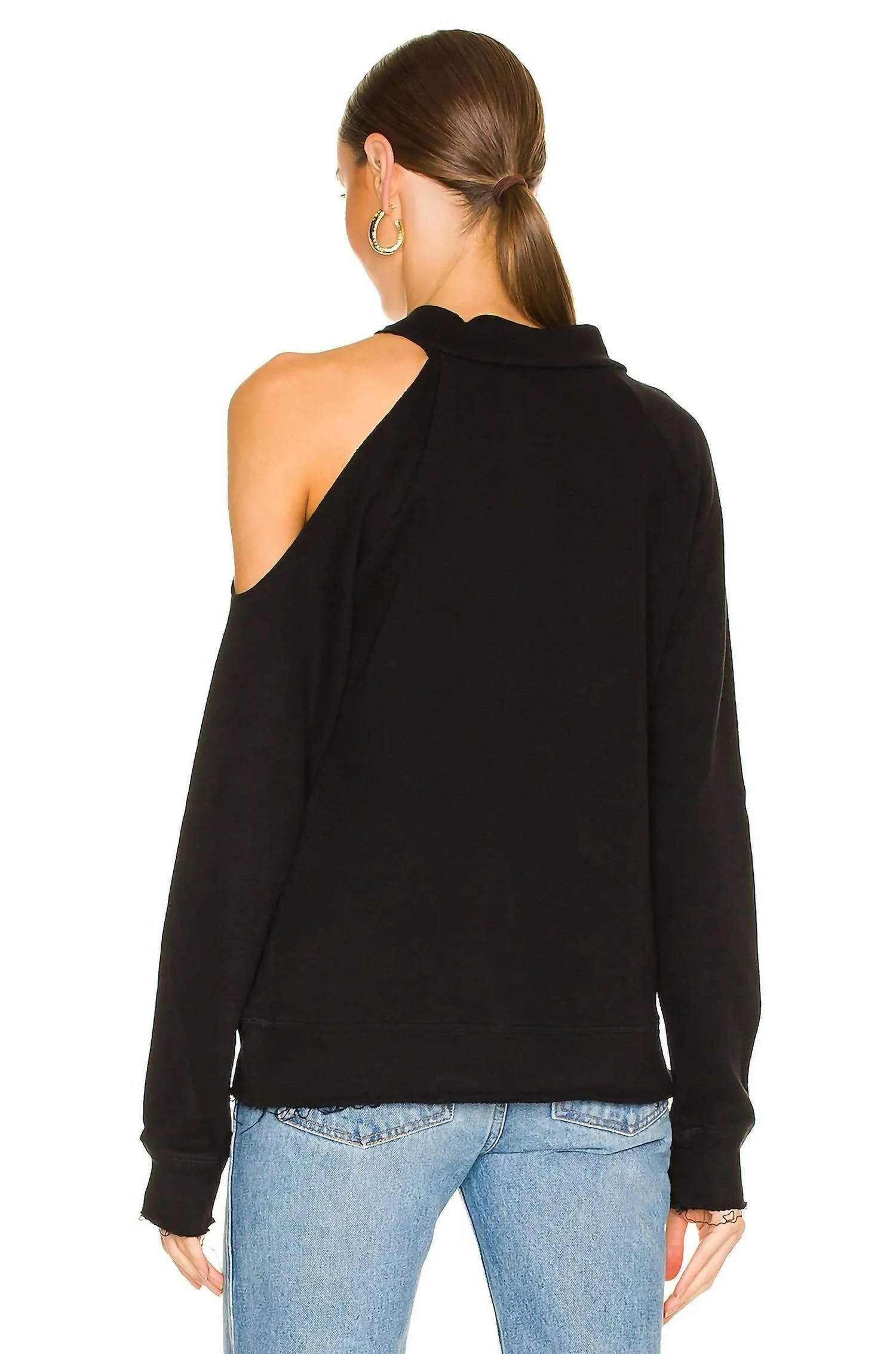 Vented Shoulder Long Sleeve Mock Neck Raglan Pullover In True Black