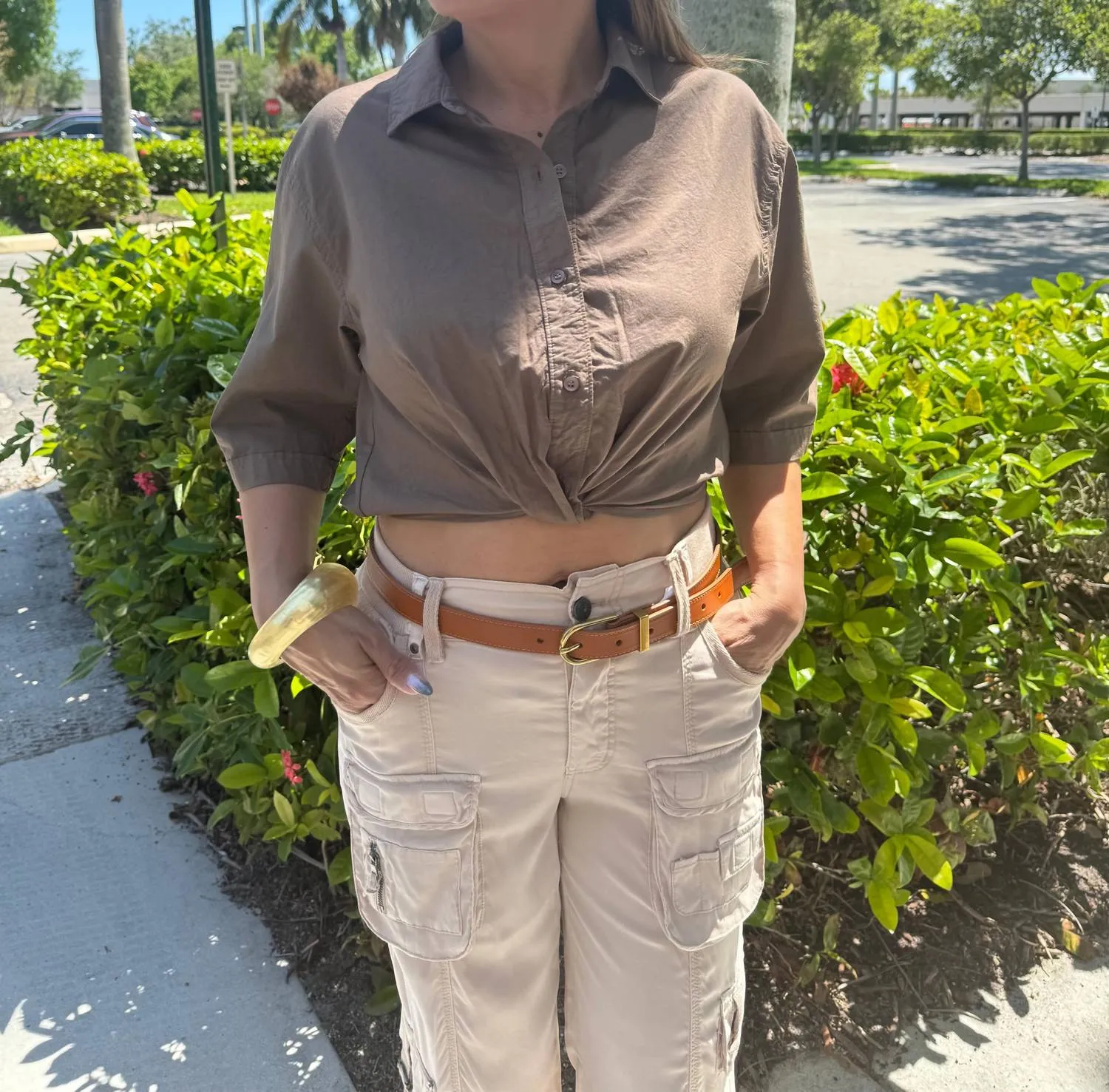 Voile Short Sleeve Cropped Twist Shirt In Twig