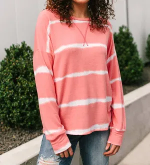 Wave Of Stripes Top In Coral