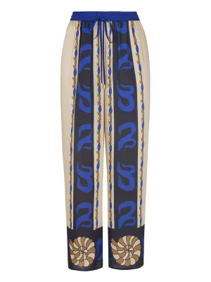 Wide-Leg Printed Satin Pants