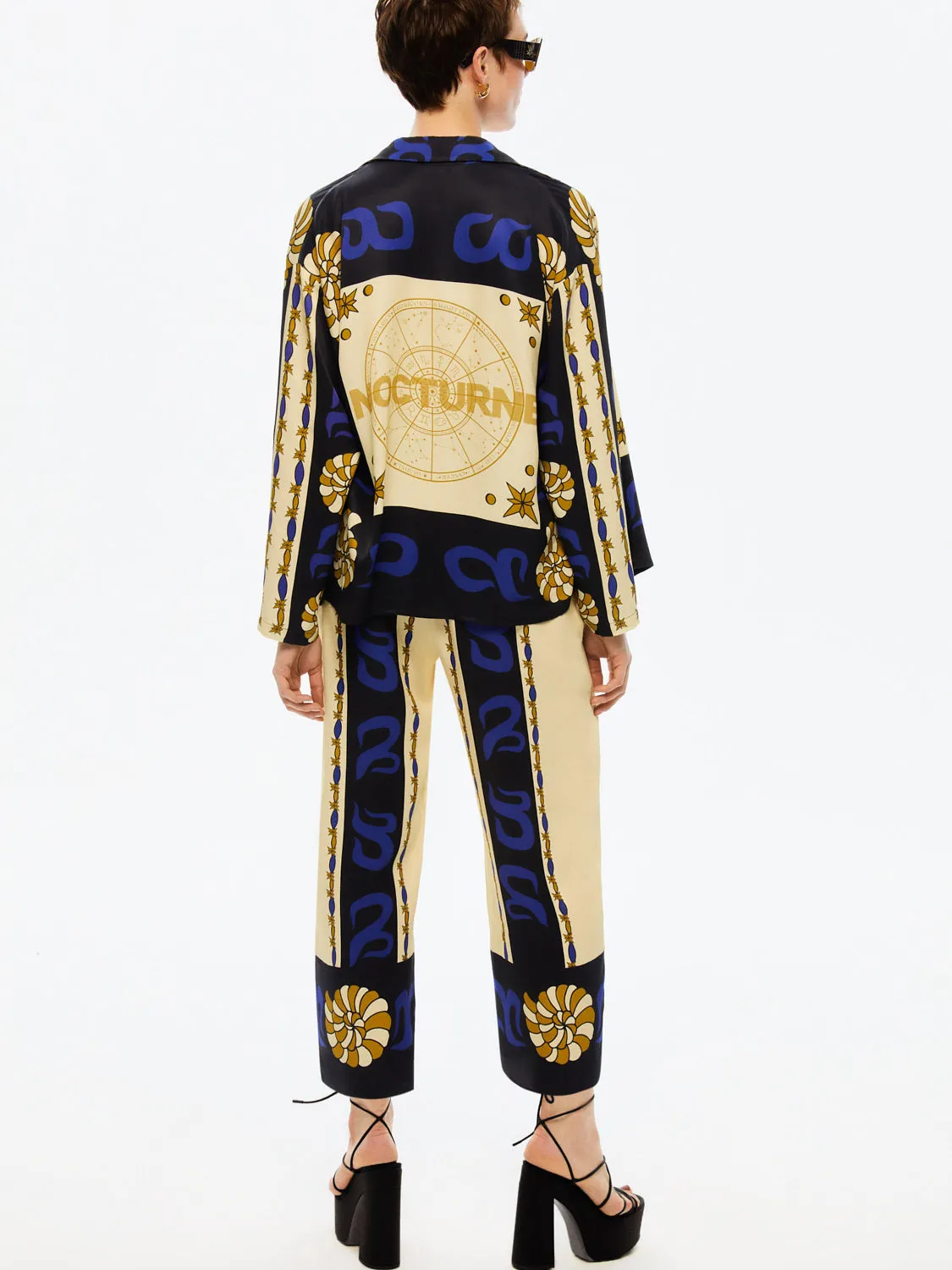 Wide-Leg Printed Satin Pants