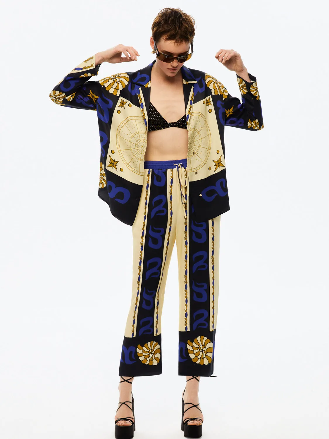 Wide-Leg Printed Satin Pants