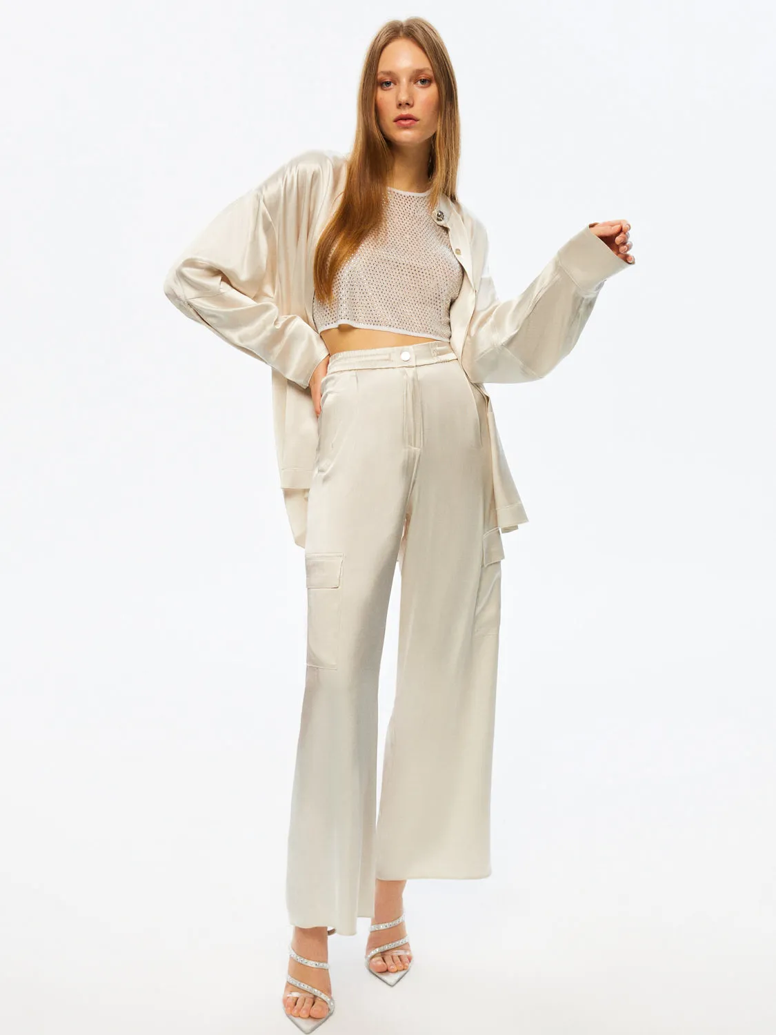 Wide-Leg Satin Pants