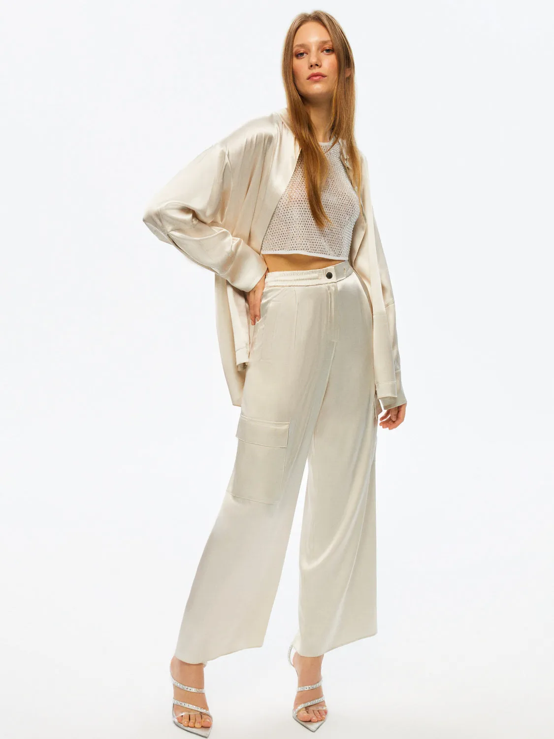 Wide-Leg Satin Pants