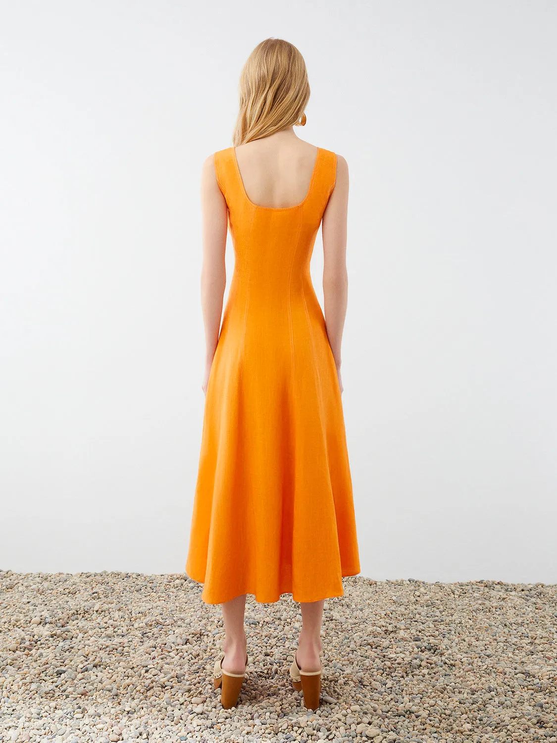 Wide Strap Linen Dress