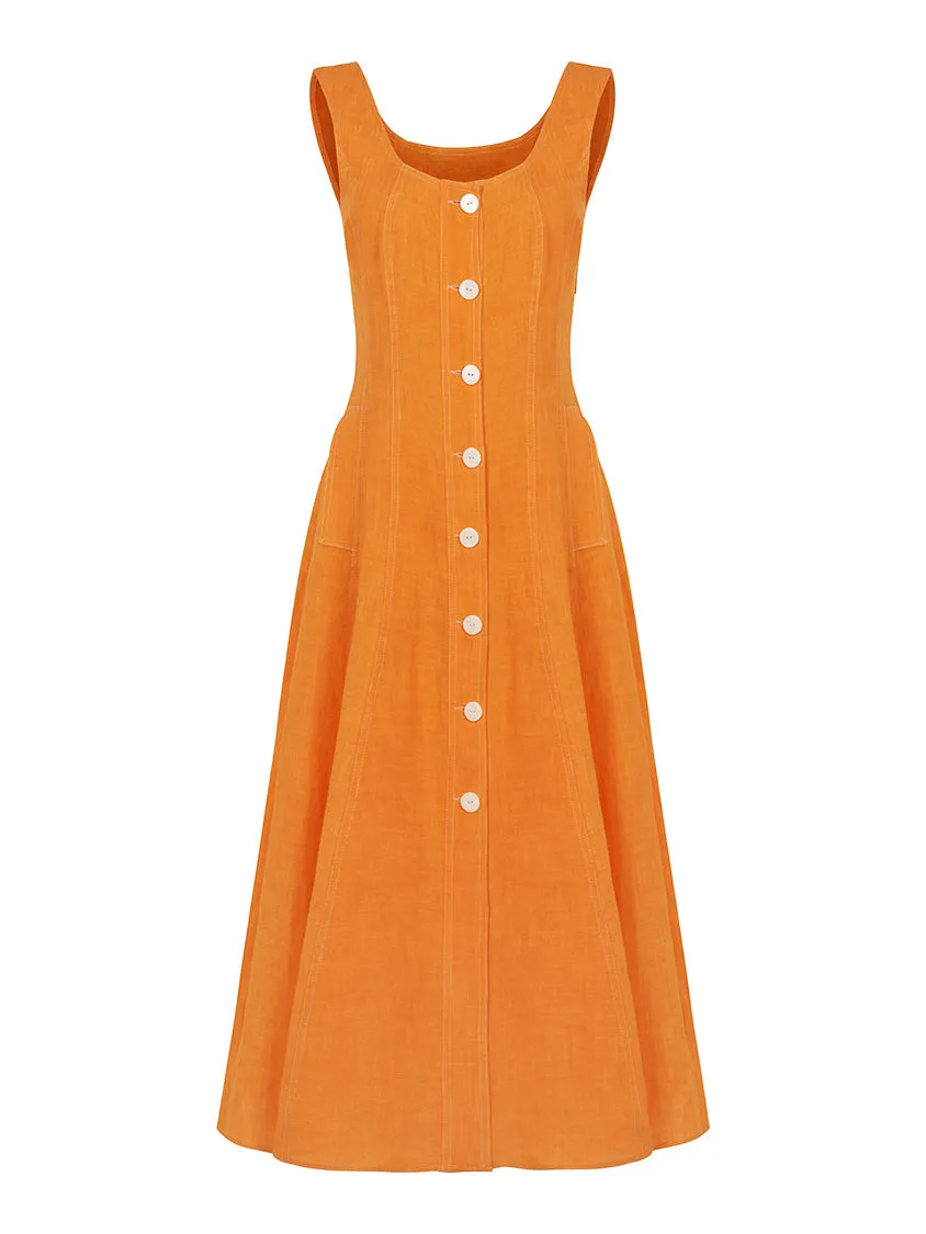 Wide Strap Linen Dress