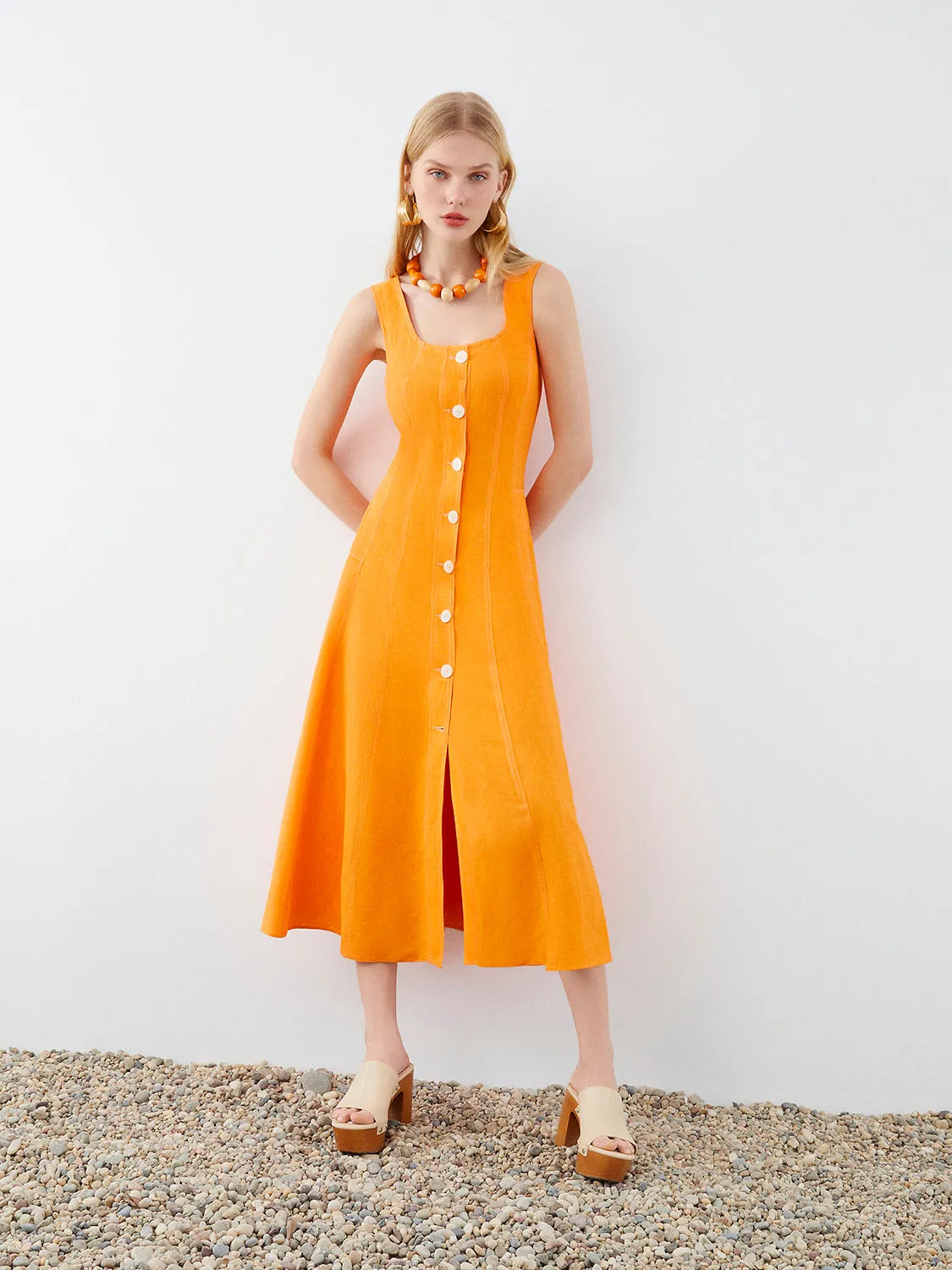 Wide Strap Linen Dress