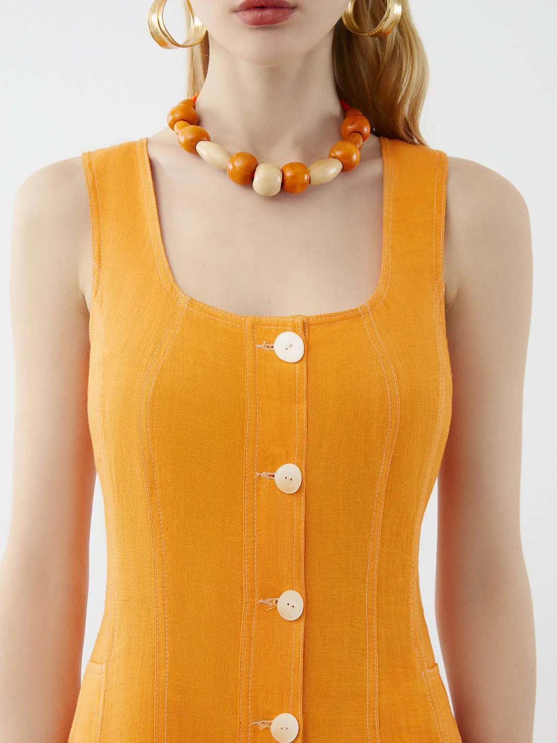 Wide Strap Linen Dress