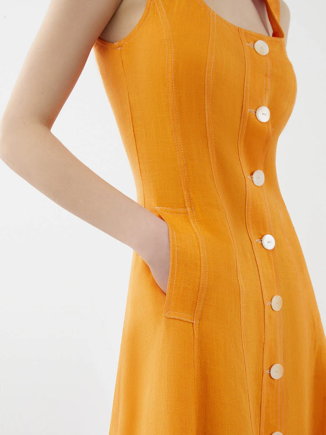 Wide Strap Linen Dress