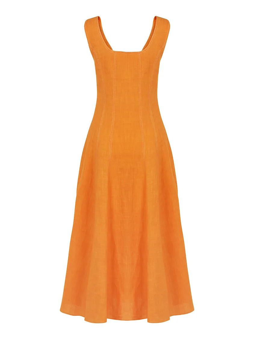 Wide Strap Linen Dress