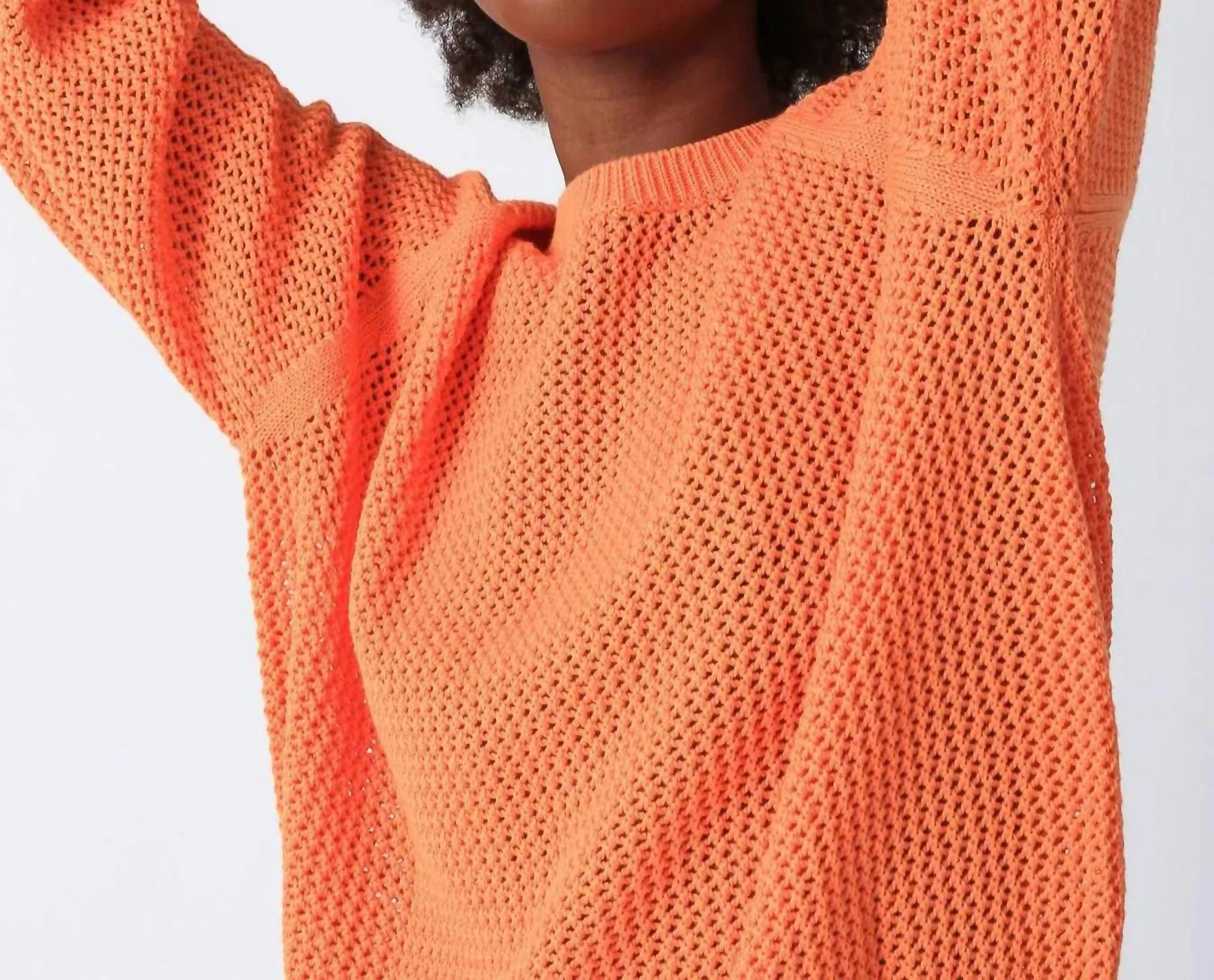 Women's Chloe Open Knit Long Sleeve Sweater In Tangerine Orange