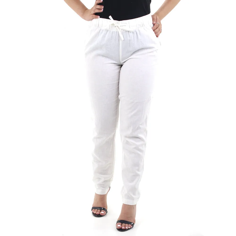 Women's Drawstring Style Casual Pant,Off White