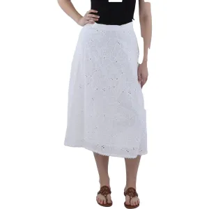 Womens Eyelet Cotton Midi Skirt