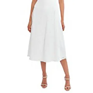 Womens Eyelet Cotton Midi Skirt