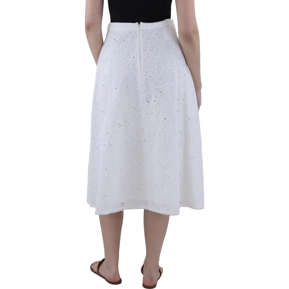Womens Eyelet Cotton Midi Skirt