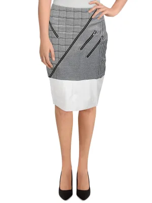 Womens Faux Leather Plaid Pencil Skirt