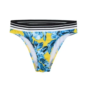 Women's Floral Bikini Bottom With Striped Waist,Multi