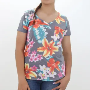 Women's Floral Print Top,Grey
