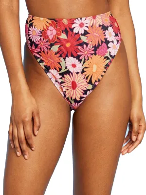 Women's Floral Printed Ribbed Bikini Bottom,Multi