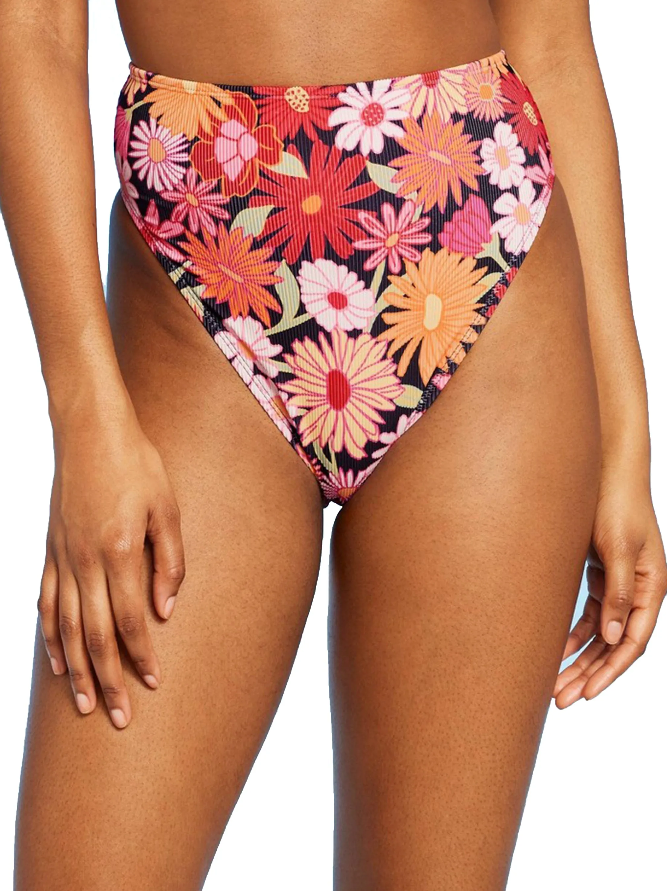 Women's Floral Printed Ribbed Bikini Bottom,Multi