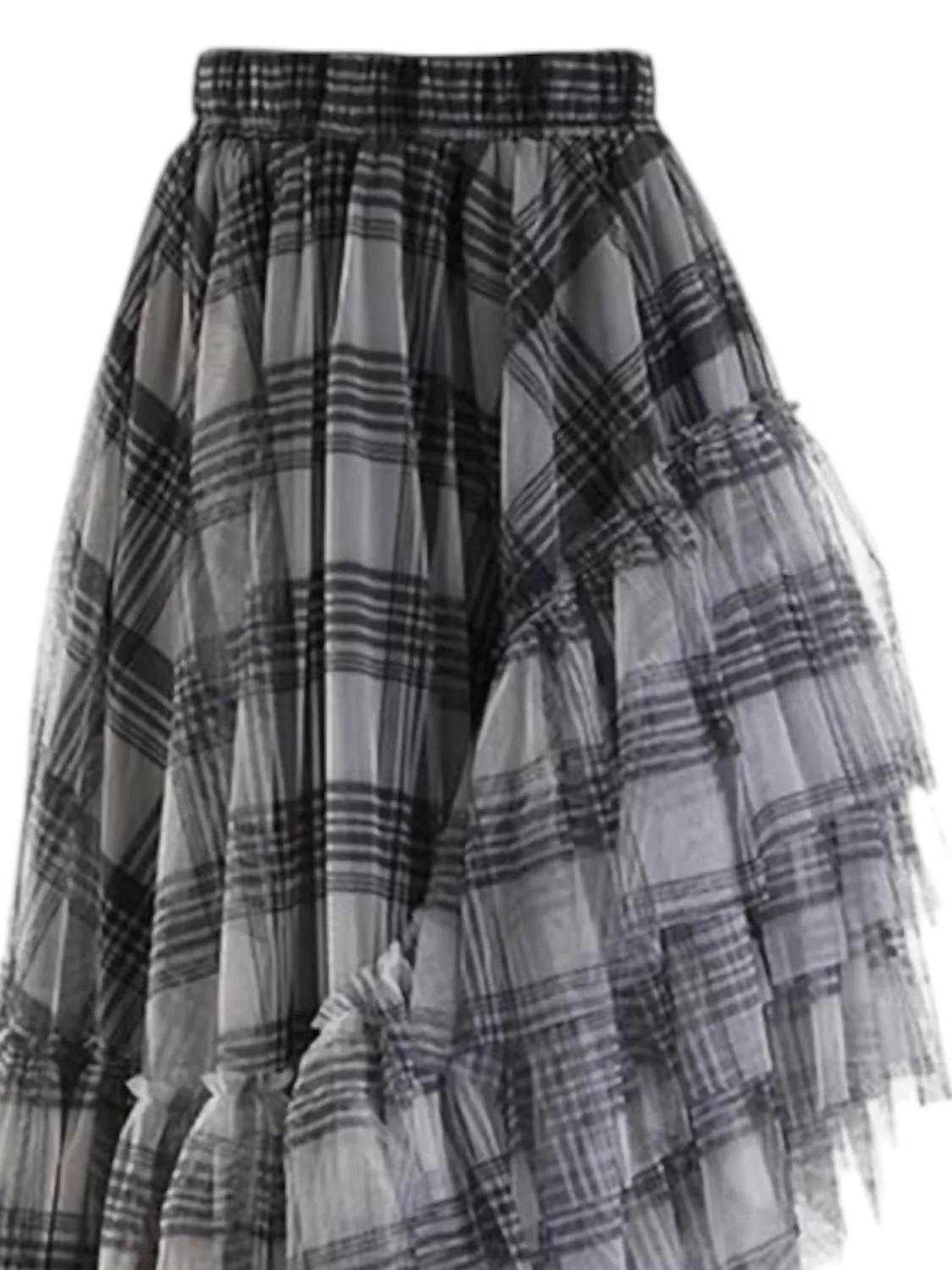 Women's Plaid Tulle Skirt In Grey