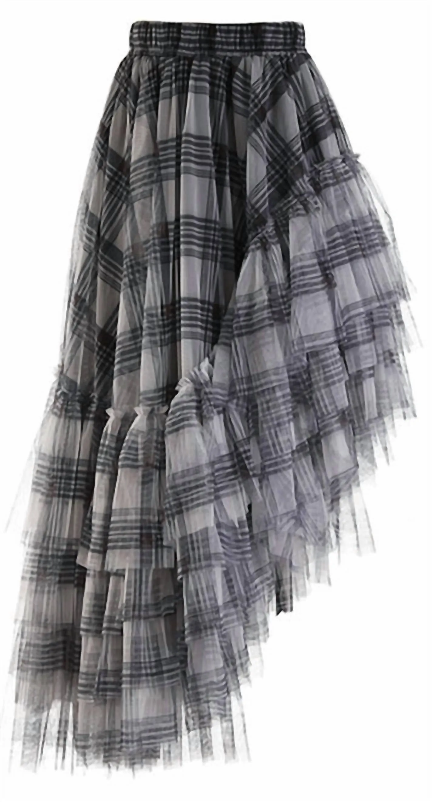 Women's Plaid Tulle Skirt In Grey